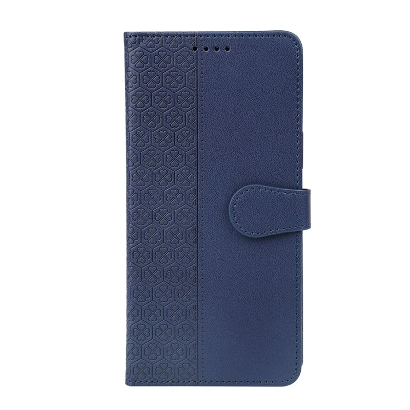 For iPhone 16 Plus Case Magnetic Clasp Four-Leaf Clover Leather Phone Cover - Blue