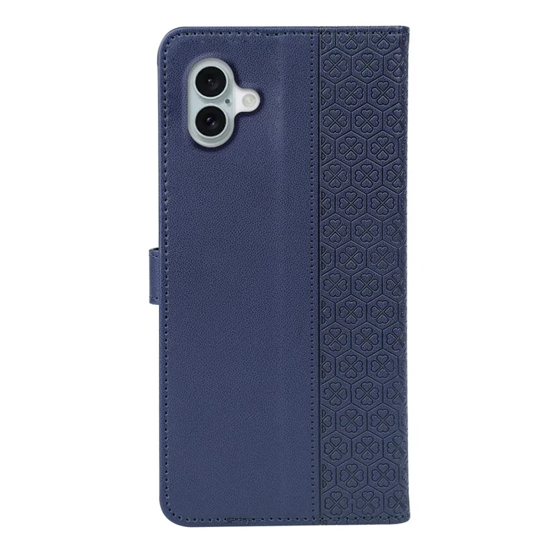 For iPhone 16 Plus Case Magnetic Clasp Four-Leaf Clover Leather Phone Cover - Blue