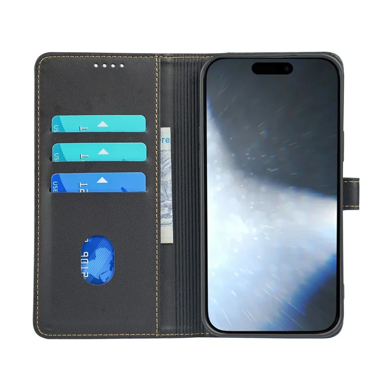 Para Iphone 16 Pro Case Magnetic Clopp Cover de Cuero de Cuero de Cuatro Hojas - Negro