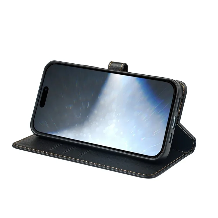 Para Iphone 16 Pro Case Magnetic Clopp Cover de Cuero de Cuero de Cuatro Hojas - Negro