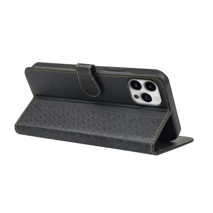 Para Iphone 16 Pro Case Magnetic Clopp Cover de Cuero de Cuero de Cuatro Hojas - Negro