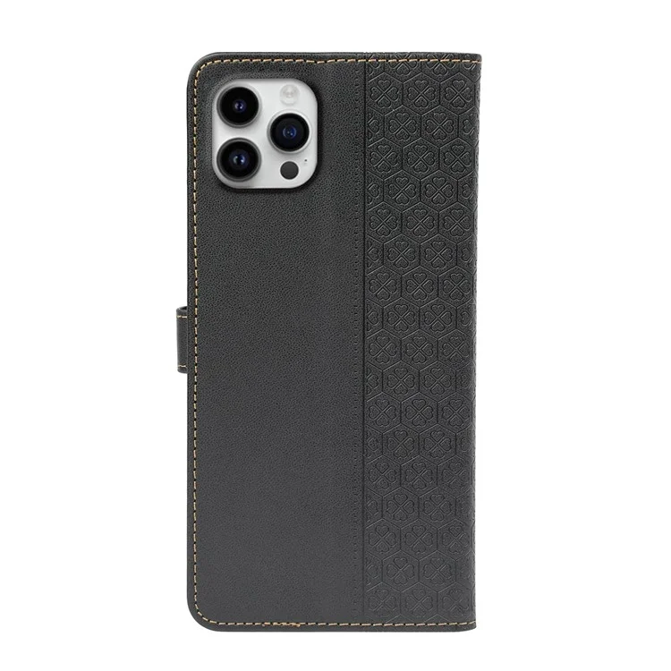 Para Iphone 16 Pro Case Magnetic Clopp Cover de Cuero de Cuero de Cuatro Hojas - Negro