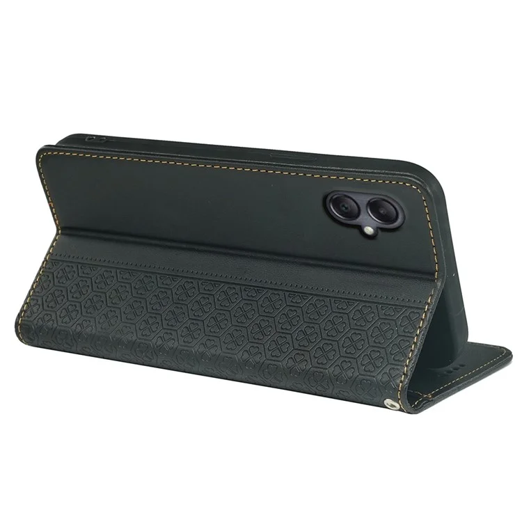 Para Samsung Galaxy A06 Case de Cuatro Hojas de Cuero Clover Flip Telephip Cover Willet - Negro