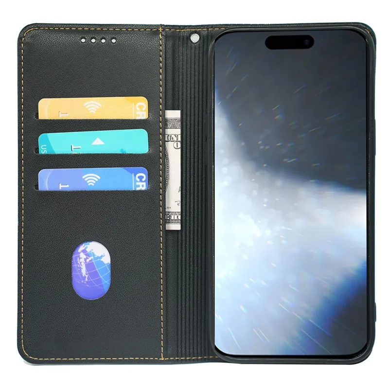 Für iPhone 16 Hülle Kleeblatt Leder Flip Handyhülle Ständer Geldbörse - Schwarz