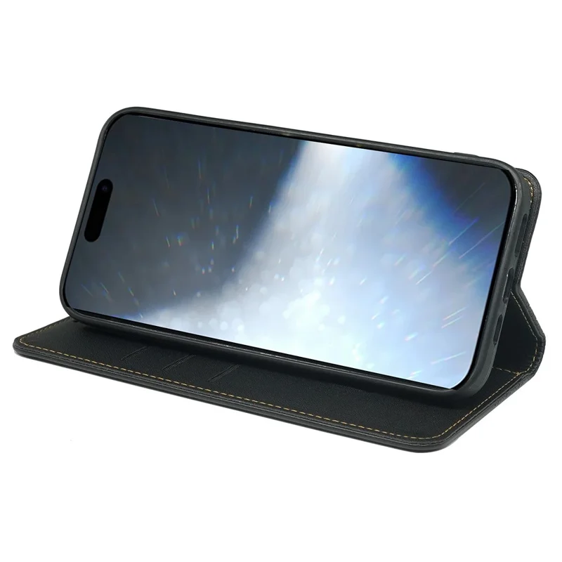 Für iPhone 16 Hülle Kleeblatt Leder Flip Handyhülle Ständer Geldbörse - Schwarz
