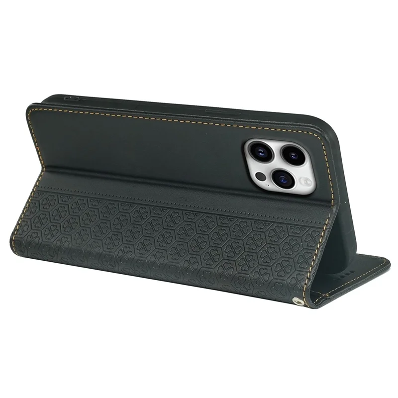 Para Iphone 16 Pro Case Clover Flip Flip Telep Stars Soport Willet - Negro