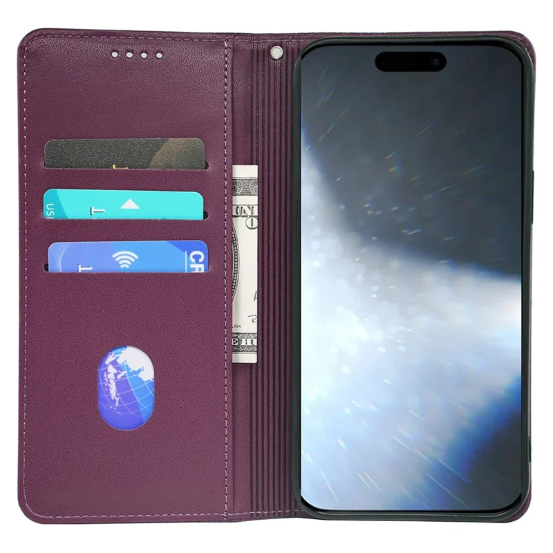 For iPhone 16 Pro Max Case Four-Leaf Clover Leather Flip Phone Cover Stand Wallet - Dark Purple