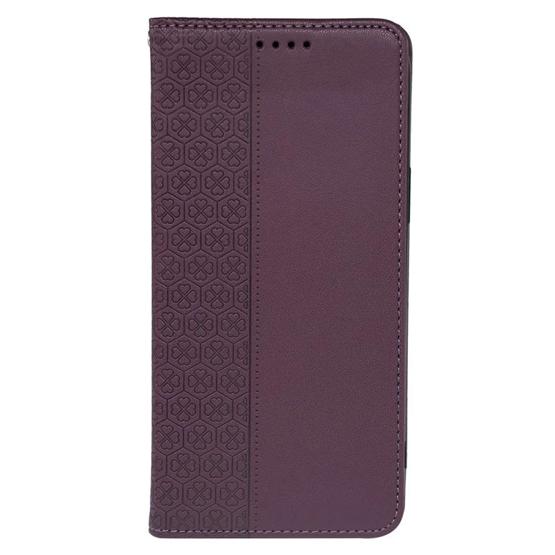 For iPhone 16 Pro Max Case Four-Leaf Clover Leather Flip Phone Cover Stand Wallet - Dark Purple