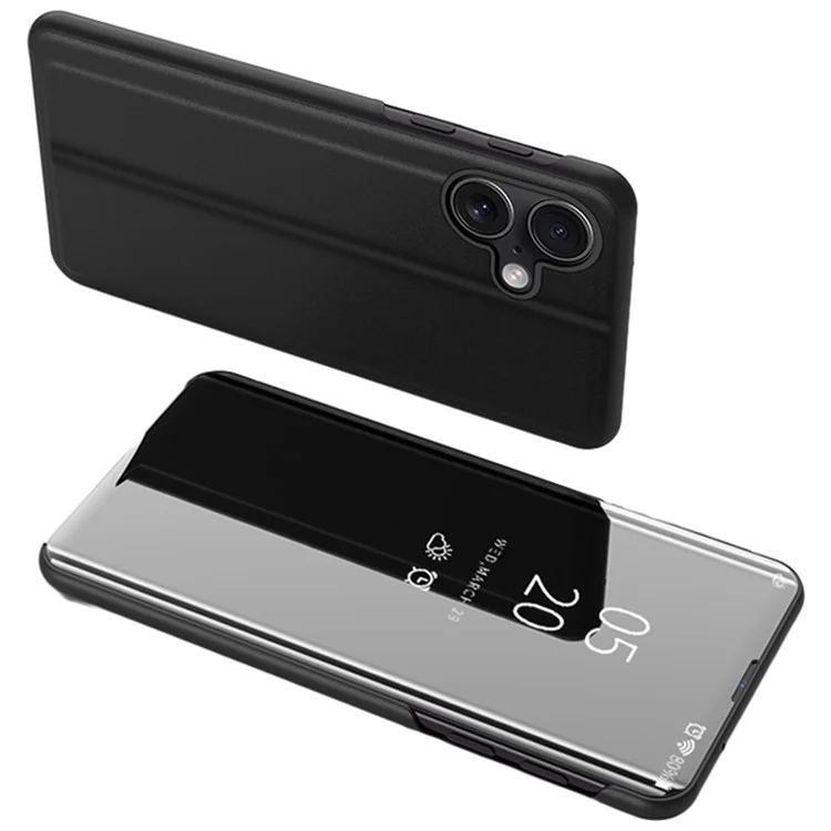 For iPhone 16 Plus Case View Window Stand Leather Flip Phone Cover - Black