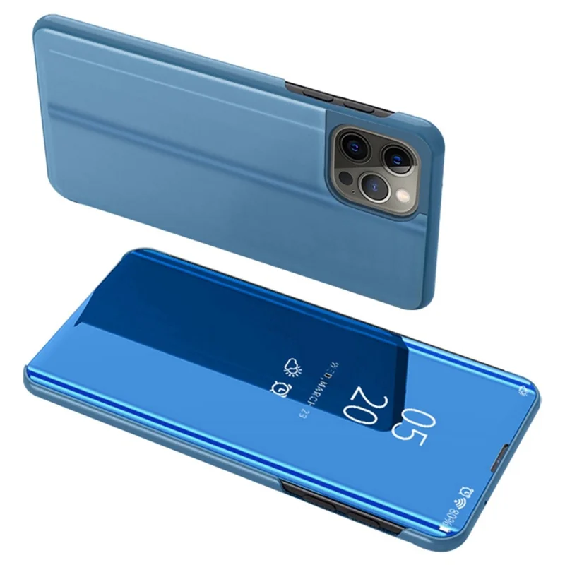 For iPhone 16 Pro Case View Window Stand Leather Flip Phone Cover - Blue
