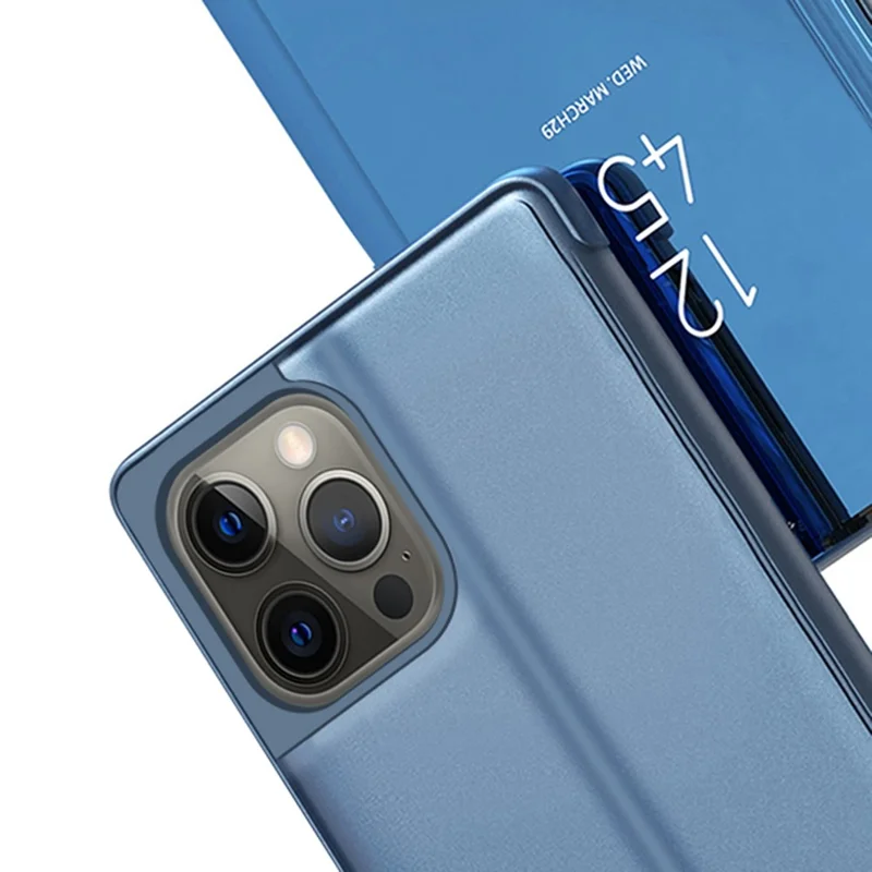 For iPhone 16 Pro Case View Window Stand Leather Flip Phone Cover - Blue