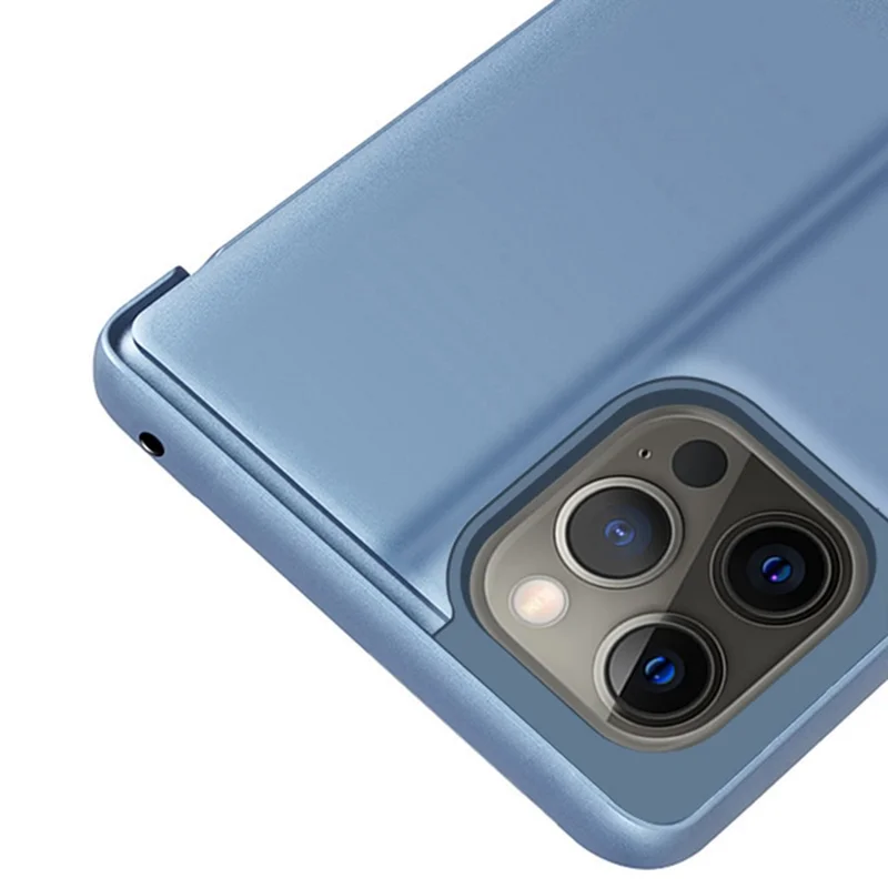 For iPhone 16 Pro Case View Window Stand Leather Flip Phone Cover - Blue