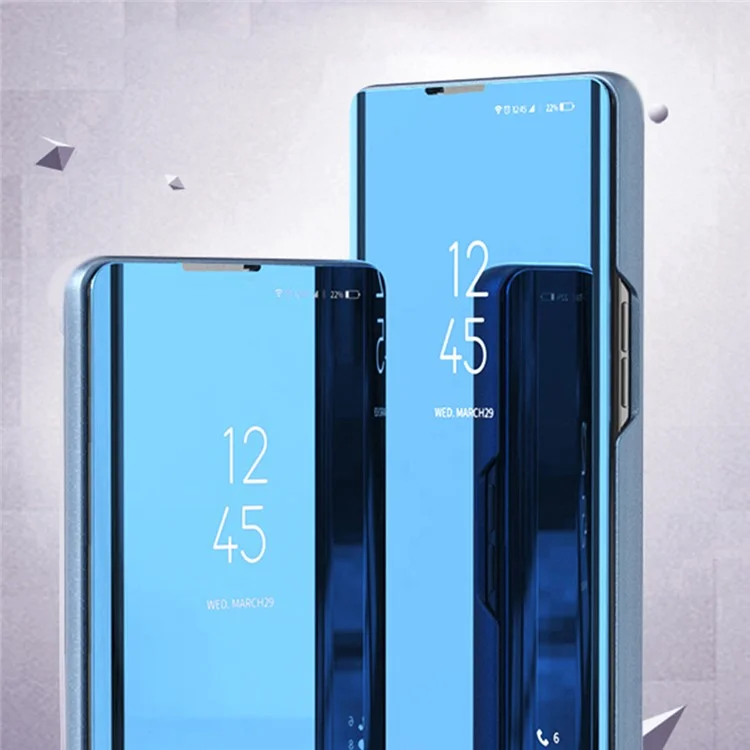 For iPhone 16 Case View Window Stand Leather Flip Phone Cover - Blue