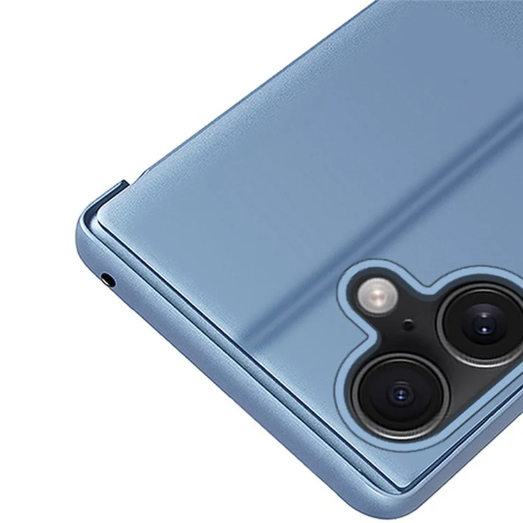 For iPhone 16 Case View Window Stand Leather Flip Phone Cover - Blue
