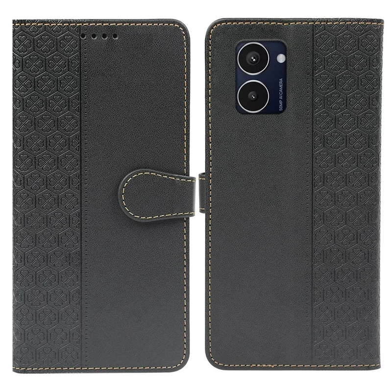 For HMD Pulse Pro  /  Pulse+  /  Pulse Case Magnetic Clasp Four-Leaf Clover Leather Phone Cover - Black