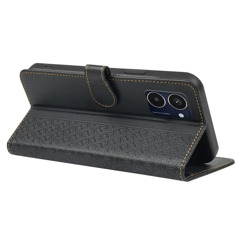 For HMD Pulse Pro  /  Pulse+  /  Pulse Case Magnetic Clasp Four-Leaf Clover Leather Phone Cover - Black