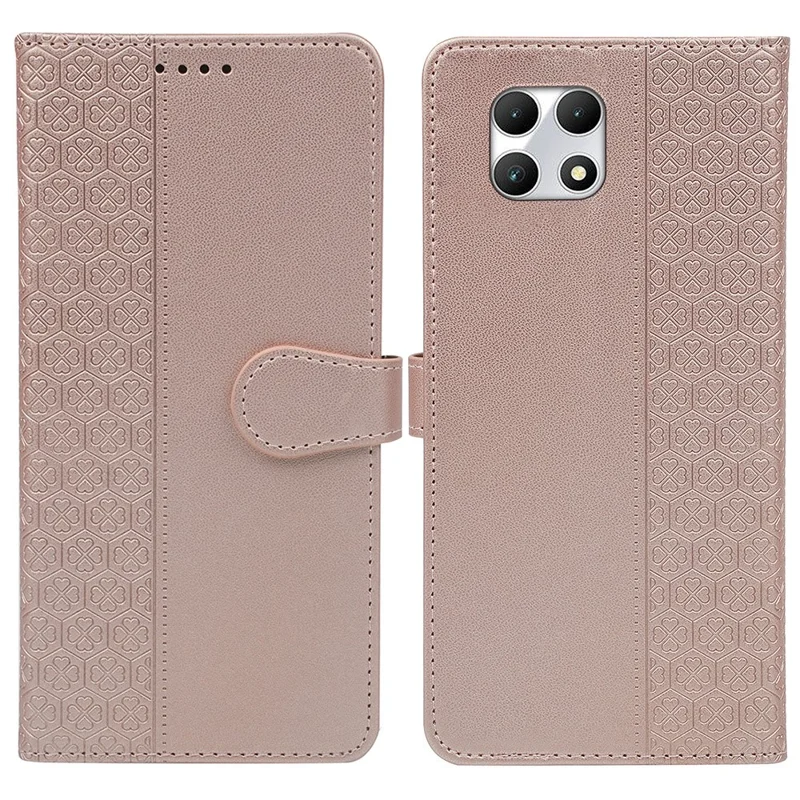 For T-Mobile REVVL 7 Case Magnetic Clasp Four-Leaf Clover Leather Phone Cover - Rose Gold