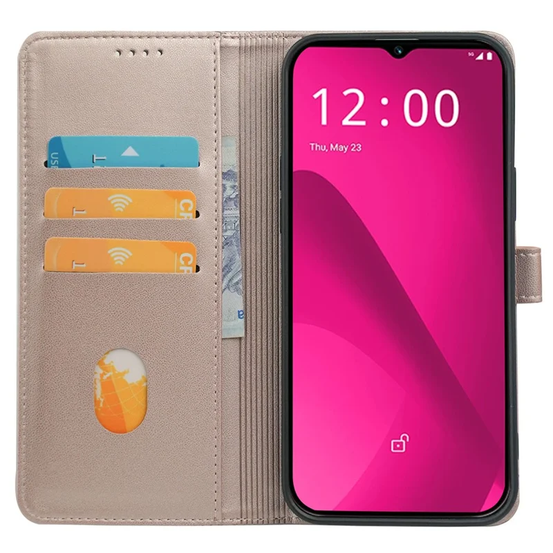 For T-Mobile REVVL 7 Case Magnetic Clasp Four-Leaf Clover Leather Phone Cover - Rose Gold
