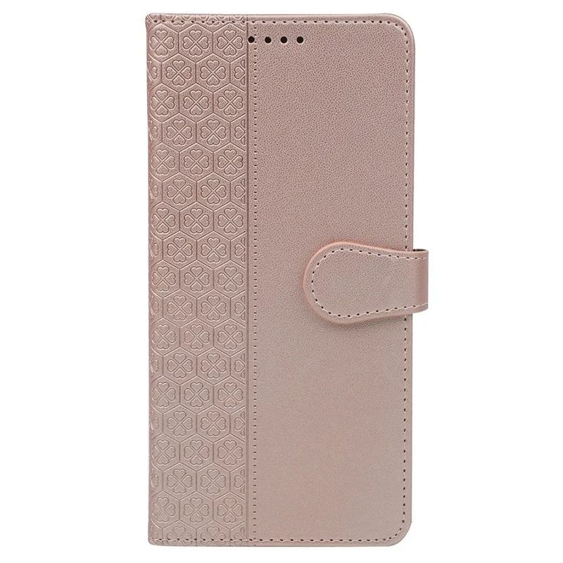 For T-Mobile REVVL 7 Case Magnetic Clasp Four-Leaf Clover Leather Phone Cover - Rose Gold