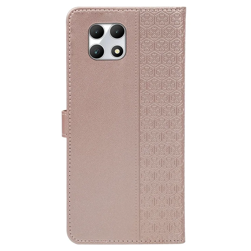 For T-Mobile REVVL 7 Case Magnetic Clasp Four-Leaf Clover Leather Phone Cover - Rose Gold