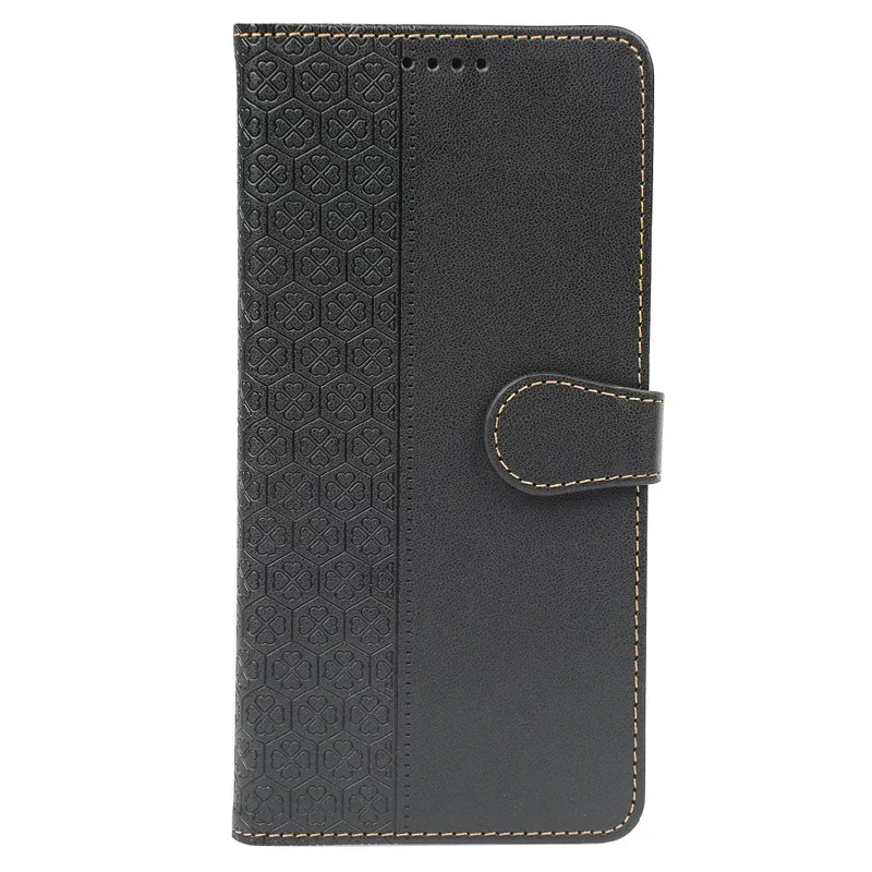 For Google Pixel 8a Case Magnetic Clasp Four-Leaf Clover Leather Phone Cover - Black