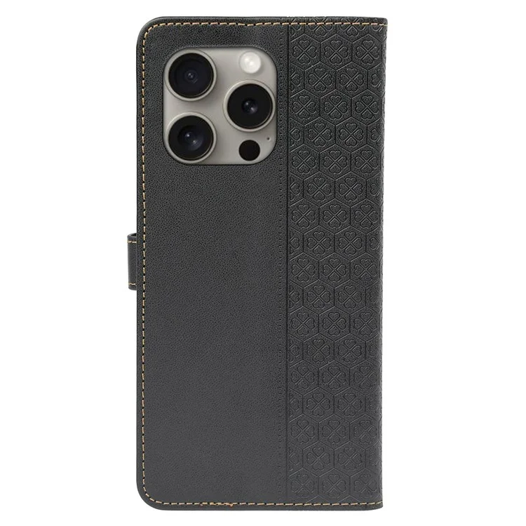 Para Iphone 15 Pro Case Magnetic Clopp Cover de Cuero de Trébol de Cuatro Hojas - Negro