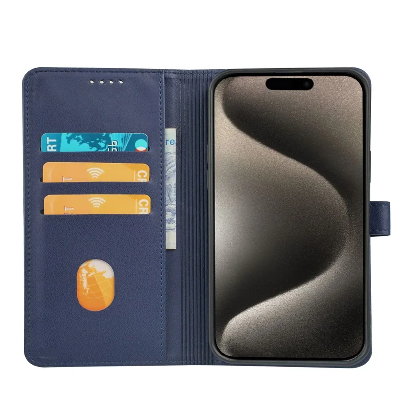 For iPhone 15 Pro Case Magnetic Clasp Four-Leaf Clover Leather Phone Cover - Blue