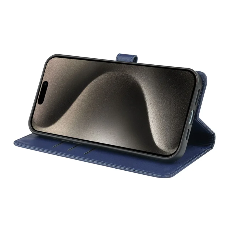 For iPhone 15 Pro Case Magnetic Clasp Four-Leaf Clover Leather Phone Cover - Blue