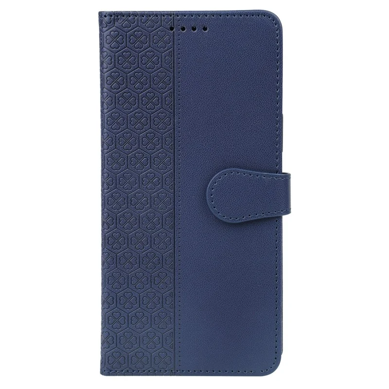 For iPhone 14 Pro Case Magnetic Clasp Four-Leaf Clover Leather Phone Cover - Blue