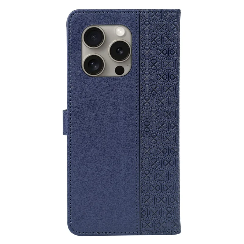 For iPhone 14 Pro Case Magnetic Clasp Four-Leaf Clover Leather Phone Cover - Blue
