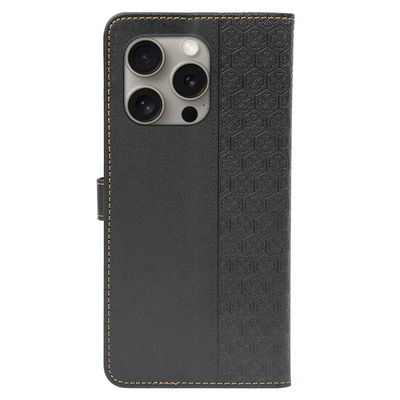 Para Iphone 15 Pro Max Case Magnetic Curo de Cuero de Cuero de Cuatro Hojas de Cuatro Hojas - Negro