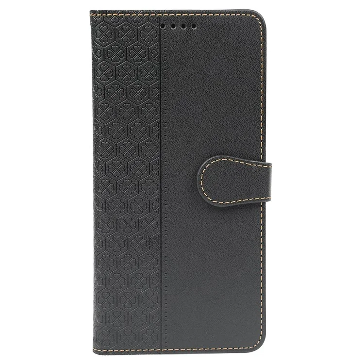 Pour Iphone 14 Pro Max Case Magnétique Fermoir à Quatre Feuilles Couverture de Téléphone en Cuir Clover - Noir