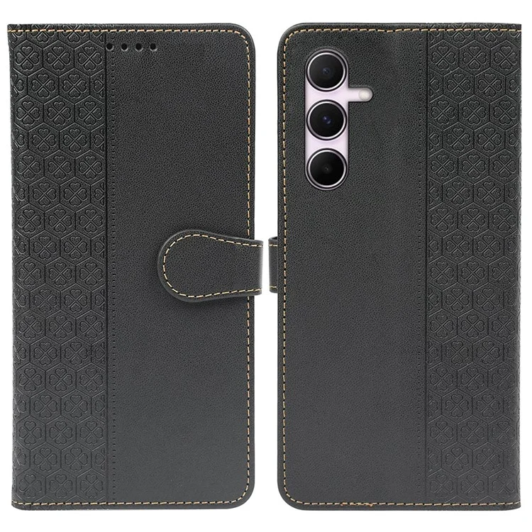 Para Samsung Galaxy A55 Case 5G Curo de Trébol de Cuatro Hojas de Cuero Cubierta de Cuero de Cuatro Hojas - Negro