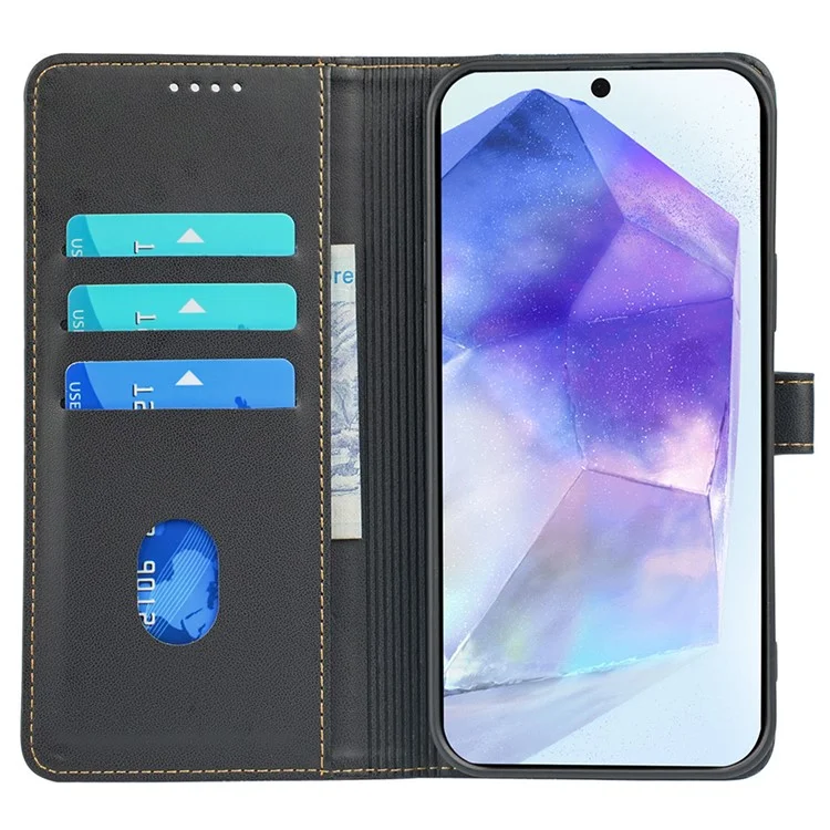 Para Samsung Galaxy A55 Case 5G Curo de Trébol de Cuatro Hojas de Cuero Cubierta de Cuero de Cuatro Hojas - Negro