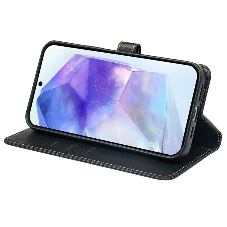 Para Samsung Galaxy A55 Case 5G Curo de Trébol de Cuatro Hojas de Cuero Cubierta de Cuero de Cuatro Hojas - Negro