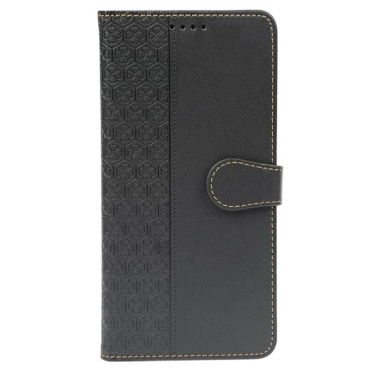 Para Samsung Galaxy A55 Case 5G Curo de Trébol de Cuatro Hojas de Cuero Cubierta de Cuero de Cuatro Hojas - Negro