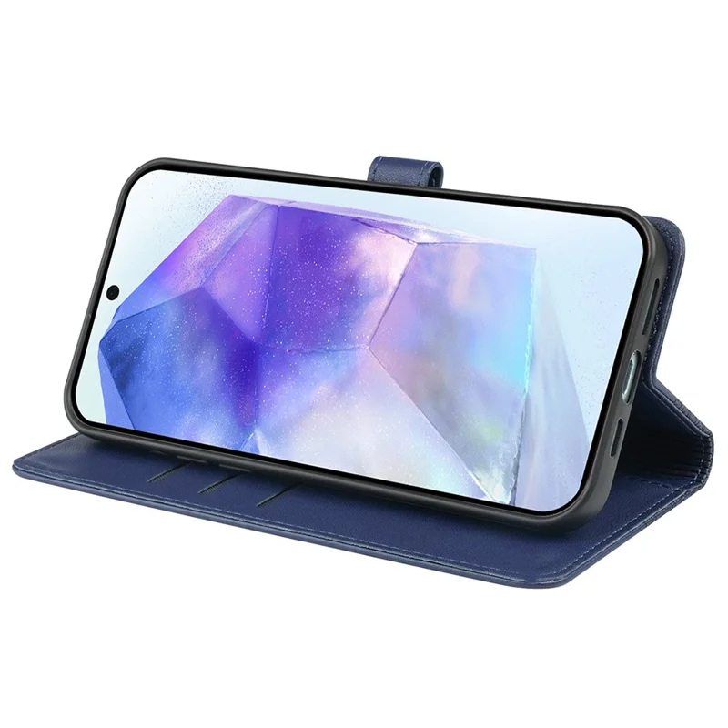 For Samsung Galaxy A55 5G Case Magnetic Clasp Four-Leaf Clover Leather Phone Cover - Blue