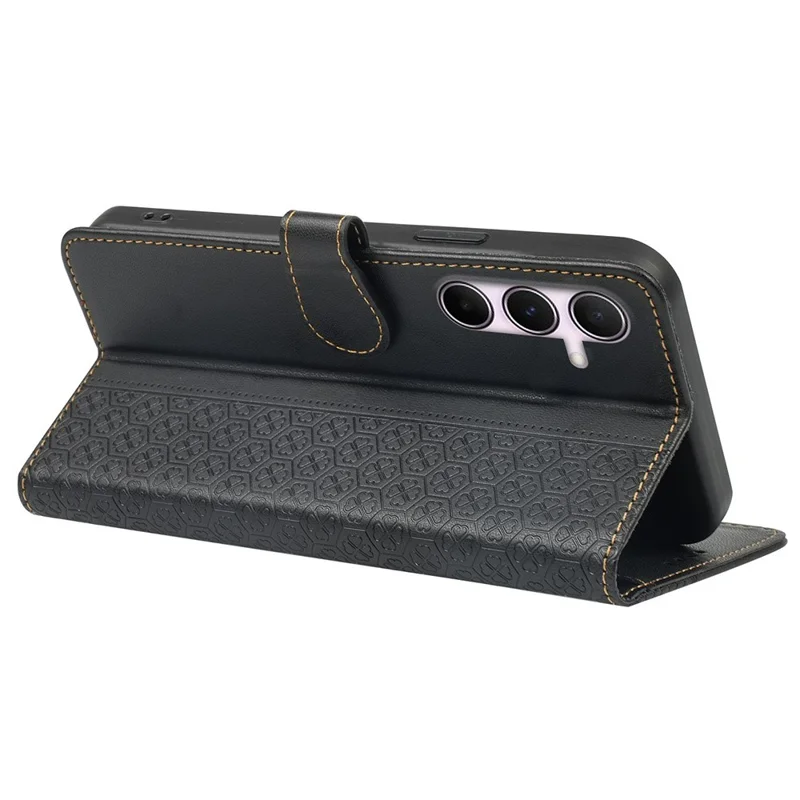 For Samsung Galaxy A35 5G Case Magnetic Clasp Four-Leaf Clover Leather Phone Cover - Black