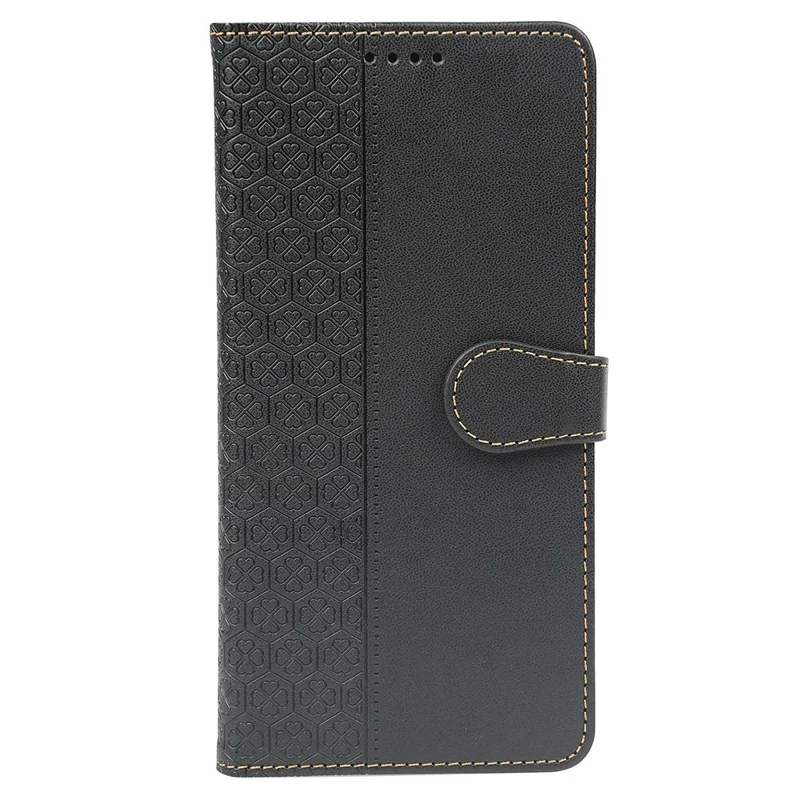 For Samsung Galaxy A35 5G Case Magnetic Clasp Four-Leaf Clover Leather Phone Cover - Black