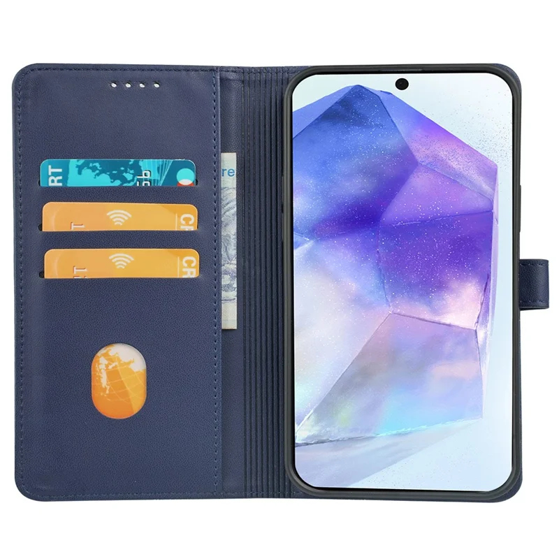 For Samsung Galaxy A35 5G Case Magnetic Clasp Four-Leaf Clover Leather Phone Cover - Blue