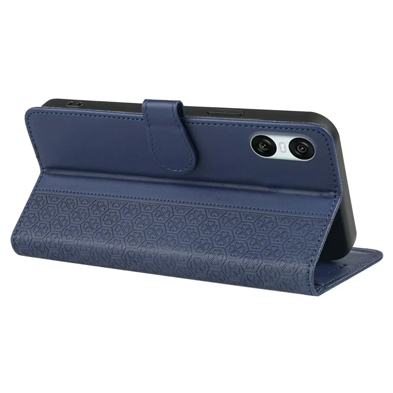 For Sony Xperia 10 VI Case Magnetic Clasp Four-Leaf Clover Leather Phone Cover - Blue