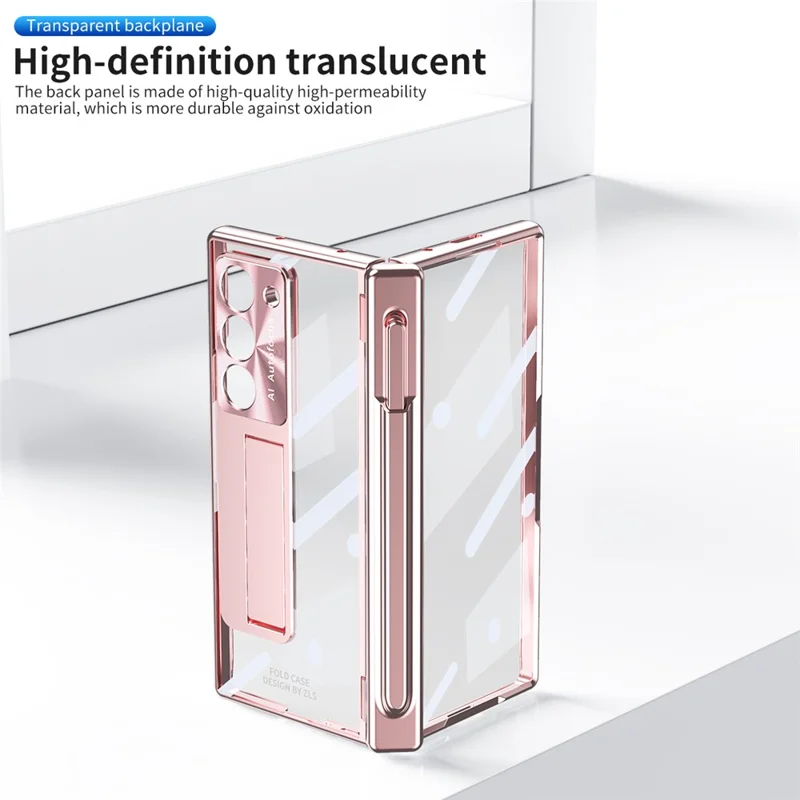 For Samsung Galaxy Z Fold6 5G Case Kickstand Dual Hinge PC Phone Cover with Screen Film and Stylus - Rose Gold