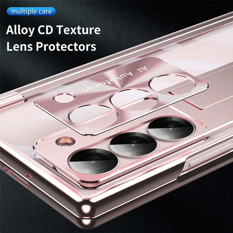 For Samsung Galaxy Z Fold6 5G Case Kickstand Dual Hinge PC Phone Cover with Screen Film and Stylus - Rose Gold