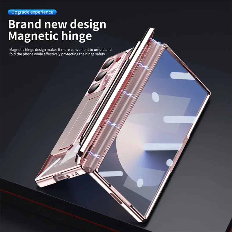 For Samsung Galaxy Z Fold6 5G Case Kickstand Dual Hinge PC Phone Cover with Screen Film and Stylus - Rose Gold