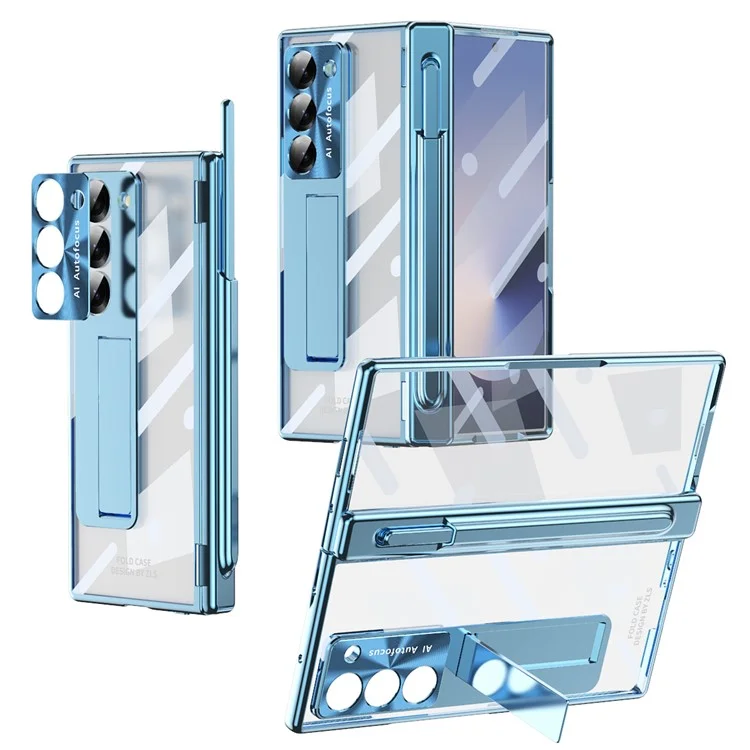 Para Samsung Galaxy Z Fold6 5g Case Stot Slot Slot Hinge Kickstand PC Capa Com Filme de Tela / Caneta - Azul