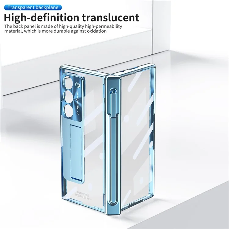 Para Samsung Galaxy Z Fold6 5g Case Stot Slot Slot Hinge Kickstand PC Capa Com Filme de Tela / Caneta - Azul