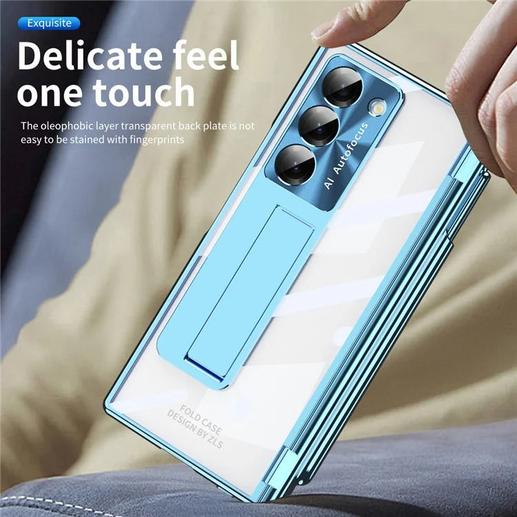 Para Samsung Galaxy Z Fold6 5g Case Stot Slot Slot Hinge Kickstand PC Capa Com Filme de Tela / Caneta - Azul