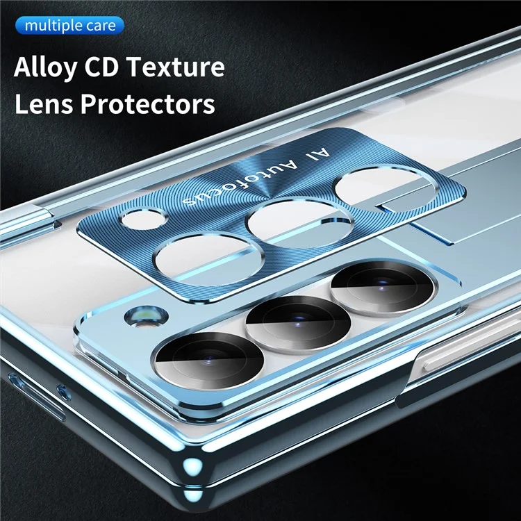 Para Samsung Galaxy Z Fold6 5g Case Stot Slot Slot Hinge Kickstand PC Capa Com Filme de Tela / Caneta - Azul