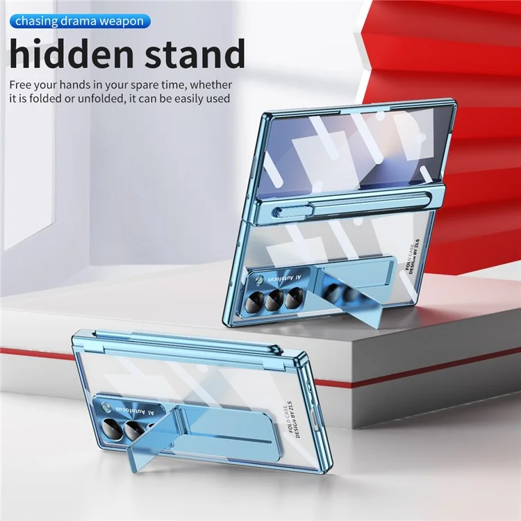Para Samsung Galaxy Z Fold6 5g Case Stot Slot Slot Hinge Kickstand PC Capa Com Filme de Tela / Caneta - Azul