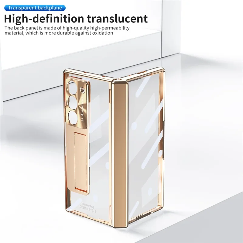 For Samsung Galaxy Z Fold6 5G Case Kickstand Hinge Electroplating PC Cover with Screen Film - Champagne Gold